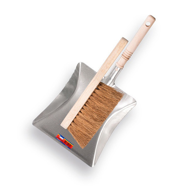 Veger en blik (cocos - metaal)