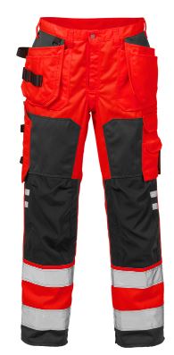 Fristads werkbroek 2025 rood-zwart high visibility (met holsterpockets)