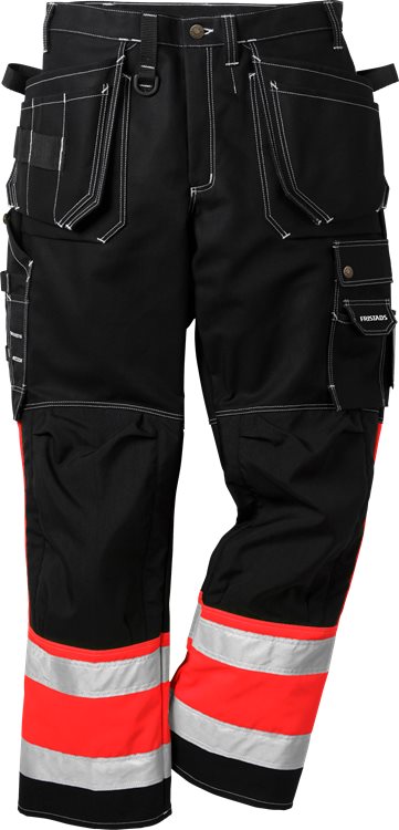 Fristads werkbroek 247 rood-zwart high visibility (met holsterpockets)