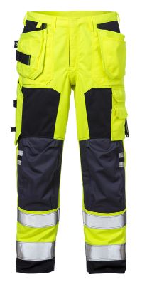 Fristads werkbroek 2075 geel-blauw high visibility (vlamvertragend-met holsterpockets)