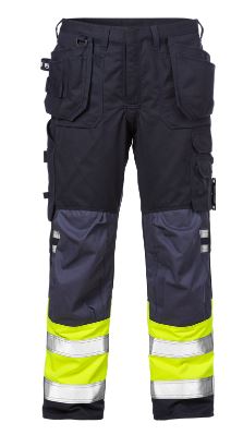 Fristads werkbroek 2074 geel-blauw high visibility (vlamvertragend-met holsterpockets)